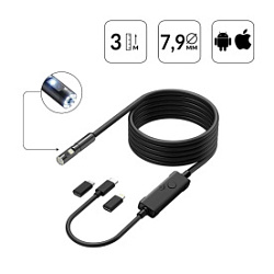Видеоэндоскоп USB 2 камеры, 2Мп, 1920x1080, 3м, 7.9 мм зонд iCartool IC-V801-2